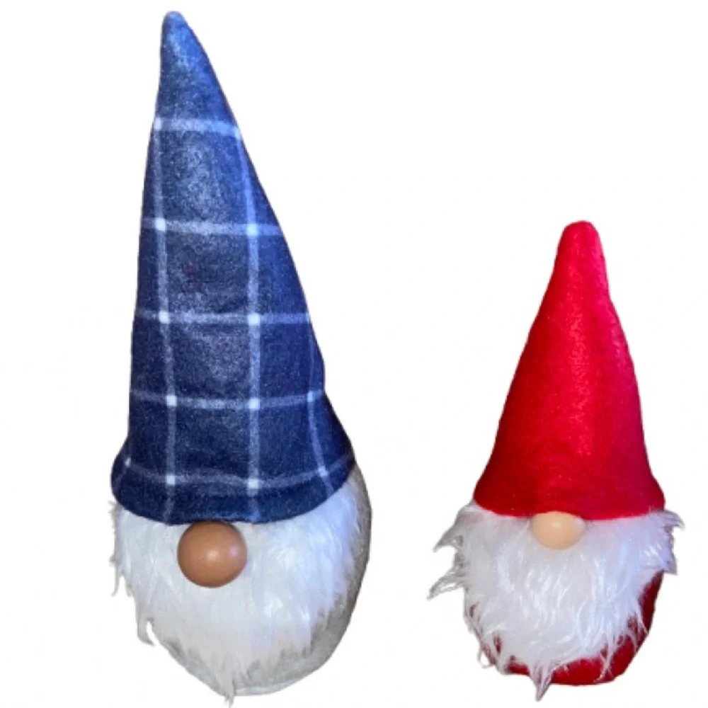 Set of 2 mini Decorative Gnomes - Red Plaid & Navy Hats 2021 target NWOT
